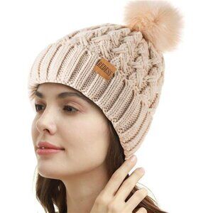 REDESS Women Winter Pompom Beanie Hat Fleece Lined Warm Hats, Thick Slouchy
